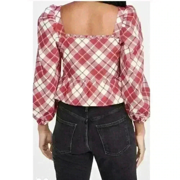 Rahi Red/White Plaid Blossom Top, M - Picture 2 of 12